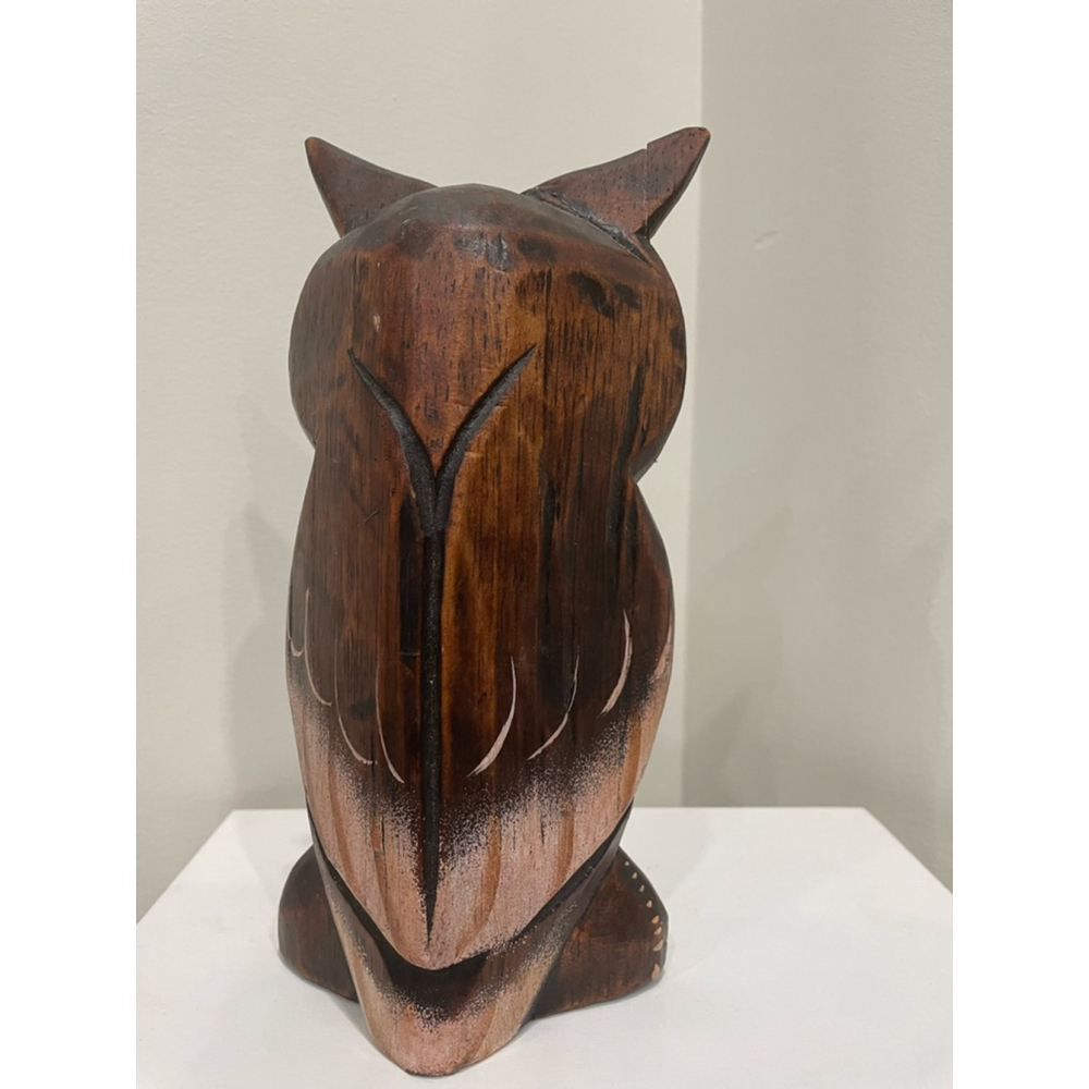 Vintage MCM Hand Carved Hand Painted Wooden Owl Sculpture With Baby Decorative - Picture 5 of 11